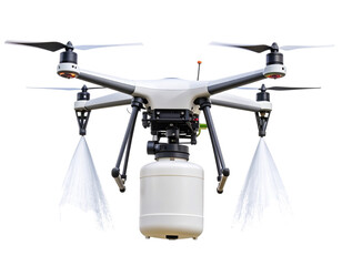 Agricultural Spraying Drone in Flight, isolated on transparent background.