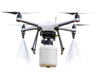 Agricultural Spraying Drone in Flight, isolated on transparent background.