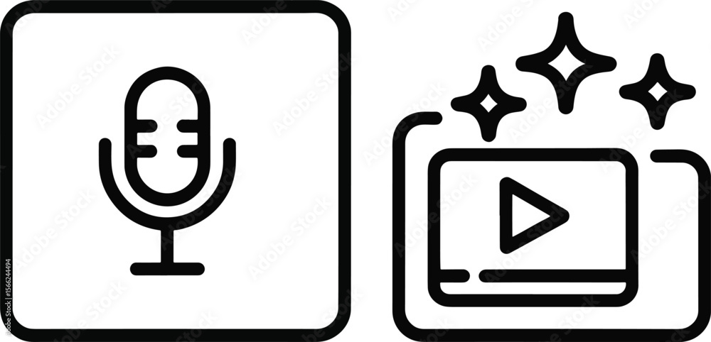 Poster podcast and video playback icons representing audio and visual content creation
