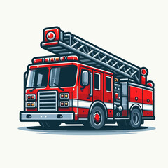 Vibrant, stylized illustration of a firetruck, complete with a ladder, showcased against a plain background.
