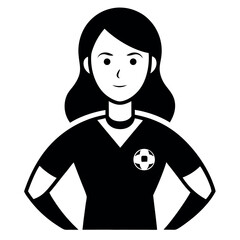 Black and White Illustration of Woman in Soccer Jersey with Arms Akimbo Pose