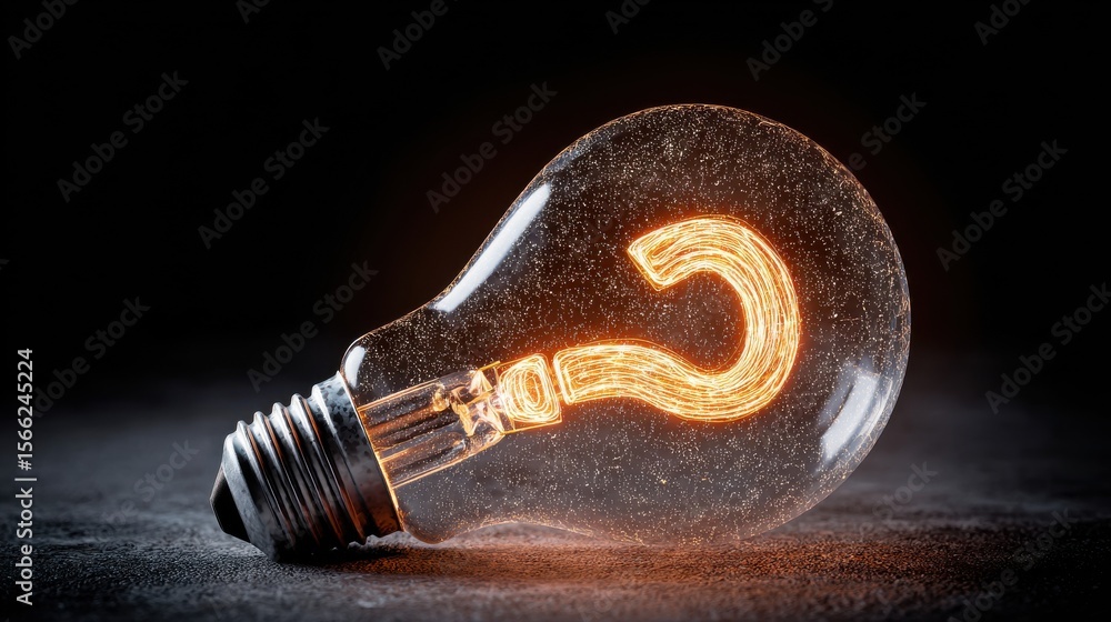 Poster illuminating curiosity: glowing light bulb with question mark design on dark background