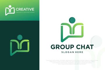 group chat logo design , combination with people and chat vector illustration