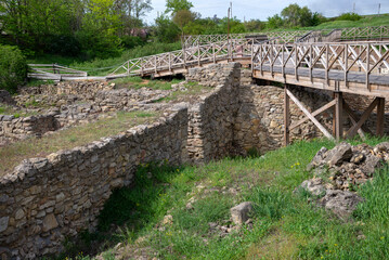 Remains of a defensive wall in the Tanais Archaeological Reserve. Rostov region, Russia