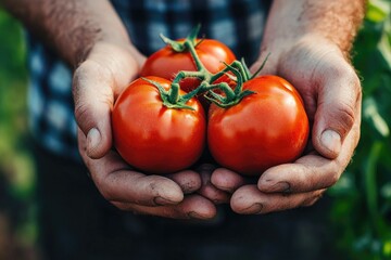Sharp Picture of Closeup Gardeners Holding Organic Tomatoes