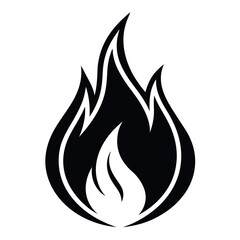 Bold Black and White Flame Icon Fire Illustration on White Background
