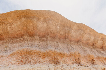 Sandstone cliff face showing unique patterns created by wind and water erosion, highlighting the...