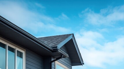 Modern Home Exterior with Clean Lines and Clear Blue Sky, Showcasing Contemporary Architecture Design Elements
