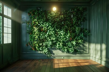 Premium Quality Visual of a Room with a Green Wall and a Light on it
