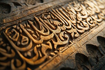 vibrant color picture of detailed calligraphy on a mosques walls closeup