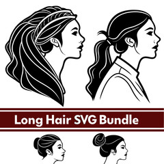 Elegant female profiles with flowing hair long hair