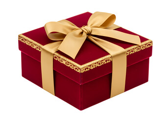 Fototapeta premium Elegant Red Gift Box with Gold Ribbon: Perfect for Holiday or Special Occasion