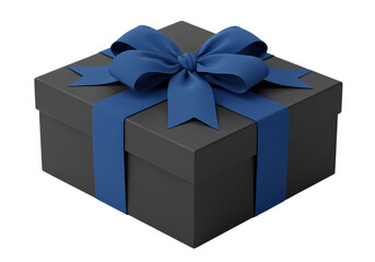 Fototapeta premium Dark Gray Gift Box with Blue Ribbon: Perfect for Holiday & Special Occasions