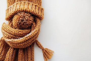 Premium Quality Picture of Knitted Hat and Scarf on White Background