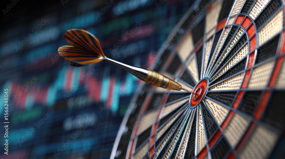 Poster precision in business strategy with dartboard and financial graph background for successful targetin