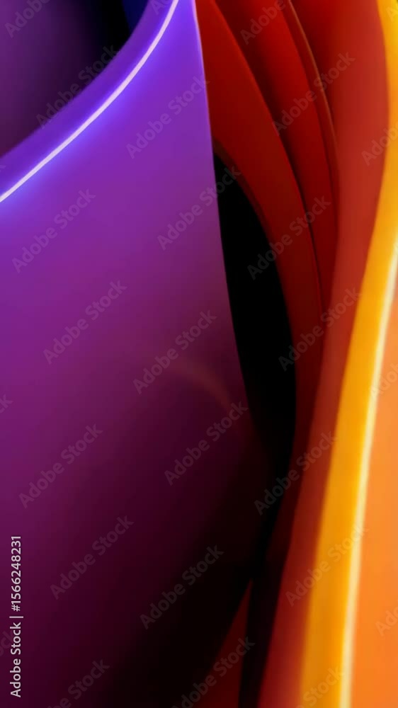Poster abstract composition with curved overlapping sheets of vibrant color creating a layered depth, illum
