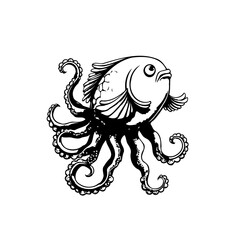 Surreal illustration of a fish with octopus tentacles, a fusion of marine life concept art and imaginative design