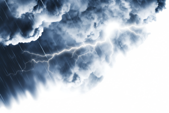 Stormy sky with lightning and rain isolated on a transparent background - Powered by Adobe