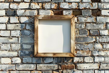 Ultra Quality Picture of Empty Square Frame for Mock Up on a Brick Wall