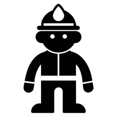 Simple Black and White Depicting a Stylized Firefighter with Helmet on White