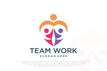 Love family logo icon design with heart graphic element symbol for parenting, vector illustration