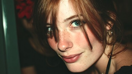 Warm portrait of red-haired woman with confident playful smile