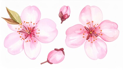 Exquisite watercolor painting of delicate pink flowers in full bloom
