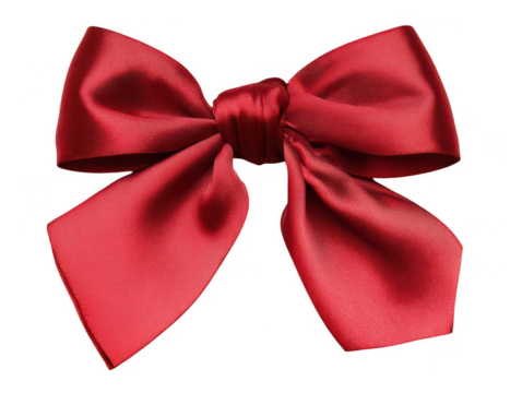 A red bow made of satin fabric, isolated on a white background, png, transparent