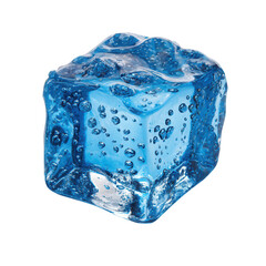 Obraz premium An ice cube with a blue color and bubbles on it, isolated on a white background, png, transparent