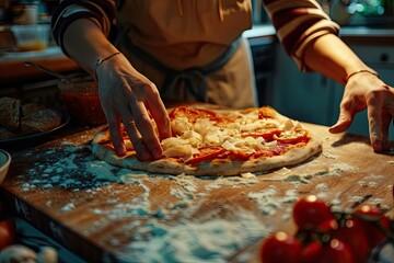 Sharp Image of Medium Shot Woman Making Pizza