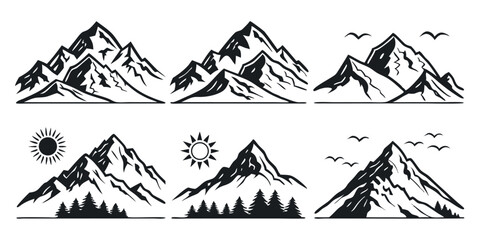 Majestic Mountain Peak Illustrations Six Stunning Black and White Designs