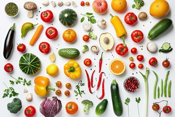 High Quality Image of Banner with Various Vegetables and Fruits Isolated on White Background