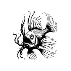 Eerie aquatic creature with sharp teeth: A stylized vector illustration of a deep sea predator illustration