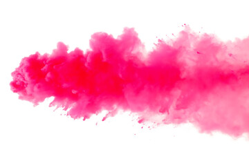 Vibrant pink smoke explosion isolated on a transparent background