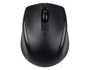 Black Wireless Mouse with Scroll Wheel Highlight, isolated on transparent background.