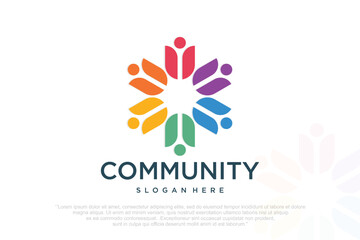 People teamwork logo symbol of solution and cooperation in community organization