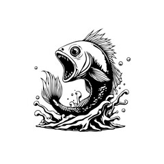 Angry fish leaping from the water illustration showcasing animal in an engaging aquatic environment with splashing drops