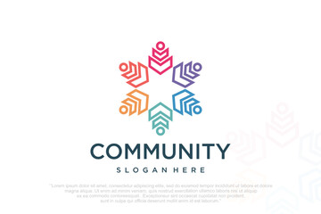 People teamwork logo symbol of solution and cooperation in community organization