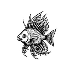 Detailed monochrome drawing showcasing a serene fish aquatic creature marine life in black and white