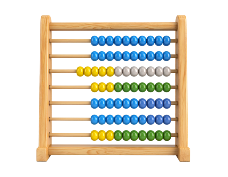 Old wooden abacus with colorful beads used for counting and learning math