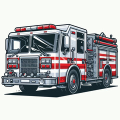 Colorful cartoon rendering of a fire truck, showcasing its design elements and features.  The vehicle is depicted in a bold style with emphasis on color and form.