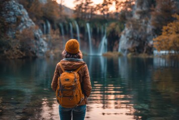young woman sitting on a log