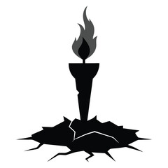 Burning Torch Embedded in Cracked Earth Symbol of Resilience, Hope, and Perseverance Amidst Destruction