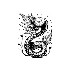 Mystical serpent illustration with wings a unique artistic design for mythical creature themes and artistic prints or tattoos