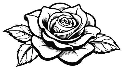 Elegant Black and White Rose Illustration Perfect for Tattoo Designs, Prints, and More