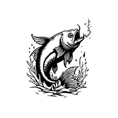 Illustrated leaping carp fish with detailed fins and splash isolated on white background creative composition vector illustration