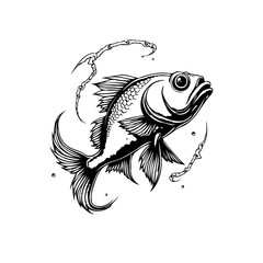 Monochrome fish vector illustration showcasing artistic detail isolated on white background creating captivating image drawing attention