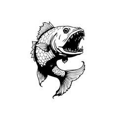Illustration of a predatory fish with an open mouth a strong jaws with sharp teeth perfect for fishing