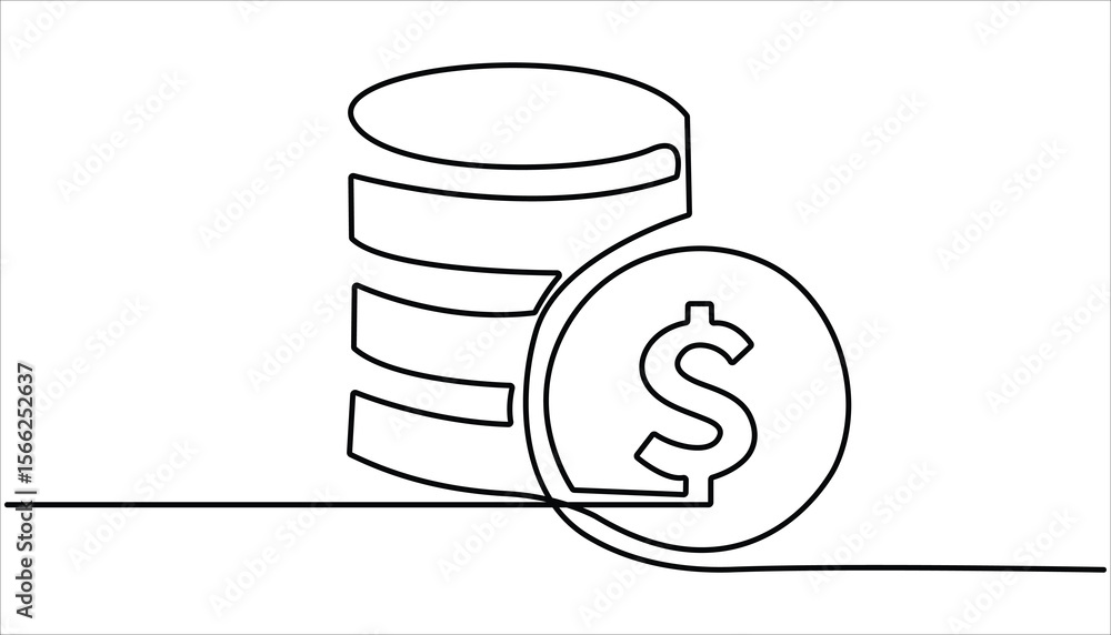Poster stacks of coins in one continuous line drawing. coins stack wealth savings and investment continuous