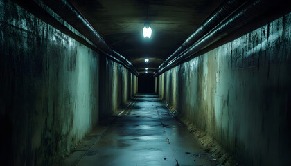 Dimly lit tunnel passageway